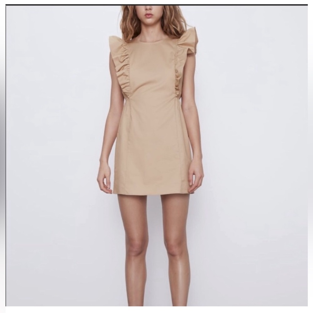 Zara TRF ruffled dress camel